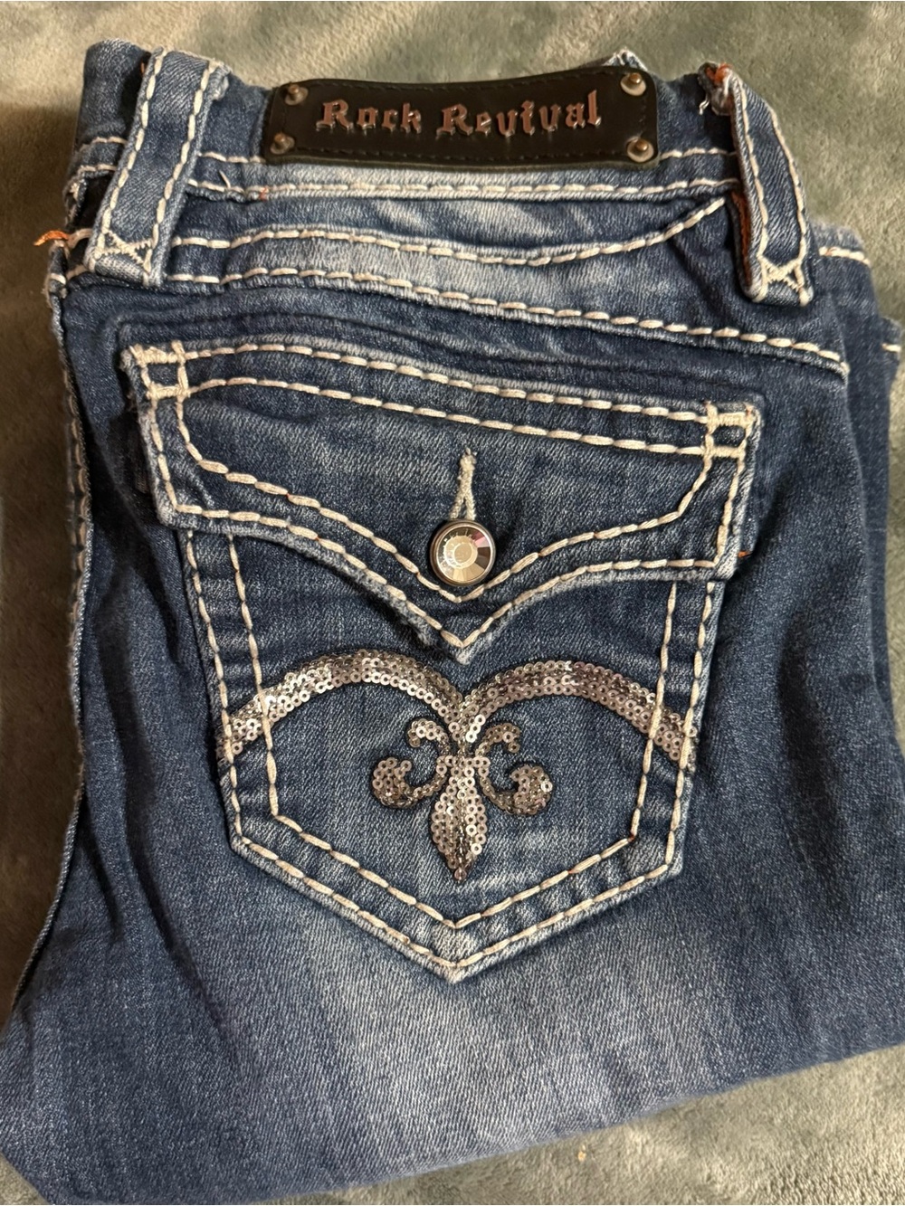 Rock Revival Women's Dark Blue Sequin Fleur-de-Lis Bootcut Jeans
